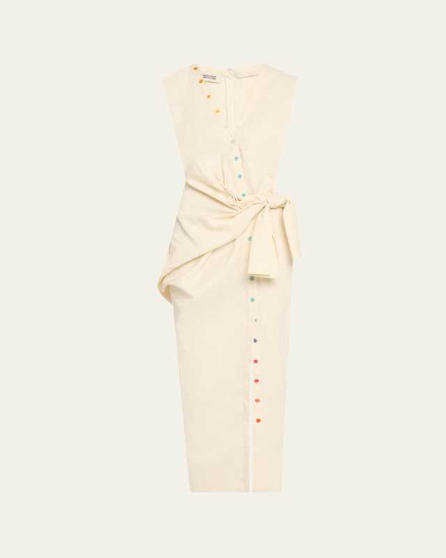 V-Neck Sleeveless Sarong Maxi Shirtdress